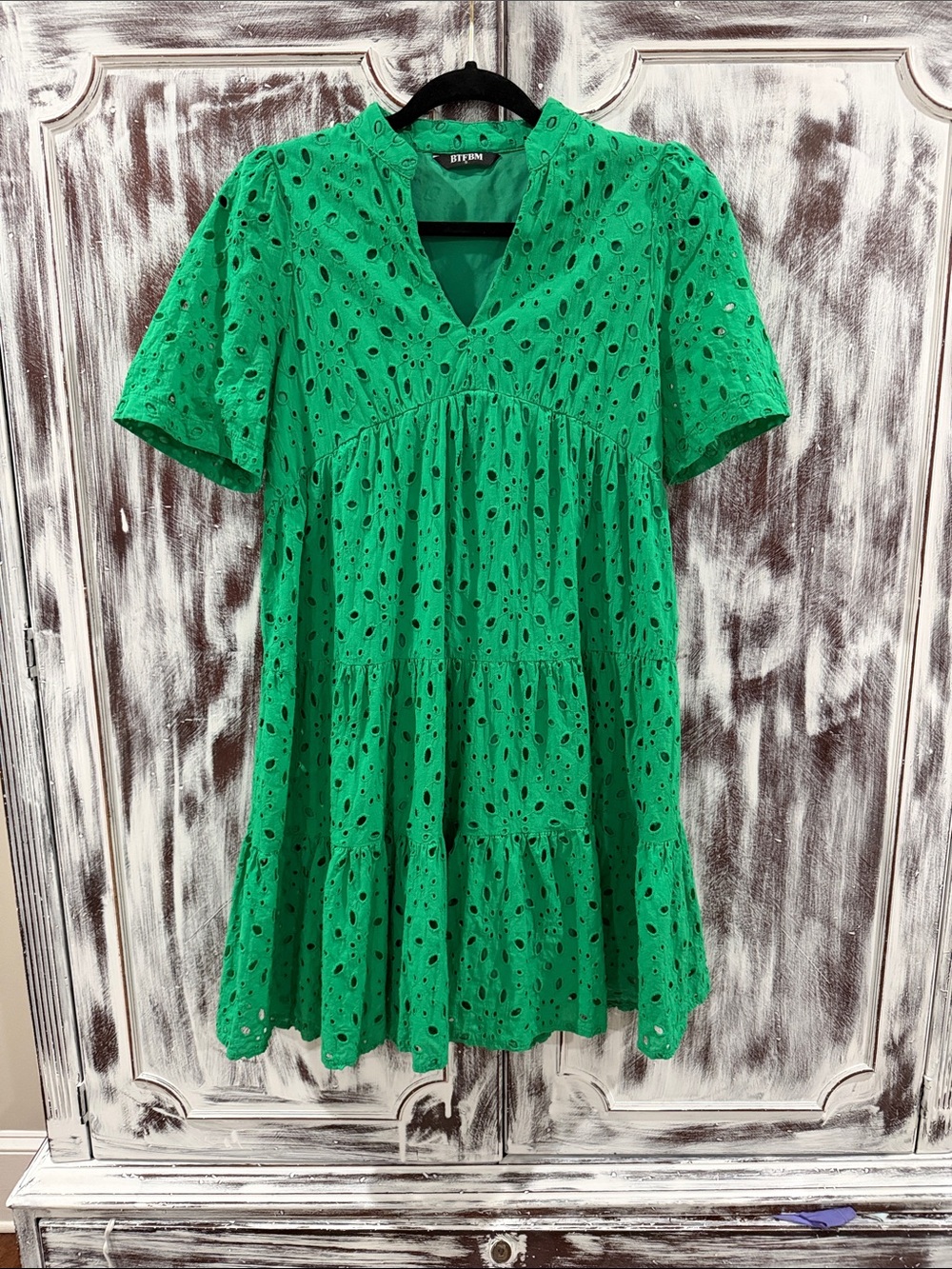 Green Eyelet Tiered Dress by STYLEN
